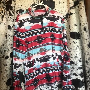 Aztec print boutique 1/4 zip long sleeve shirt